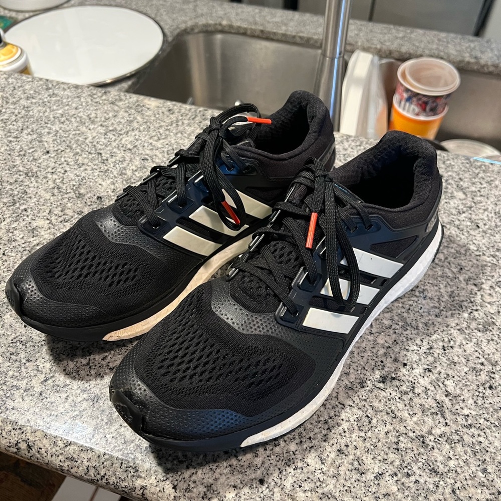 Adidas Boost Size 10.5 Black W/White Stripes Athletic Shoes